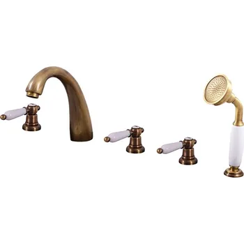 Vodovodní baterie RAV SLEZÁK MORAVA Baterie vanová pětiotv., s 2m hadicí a sprchou-stará mosaz MK576.0PSM