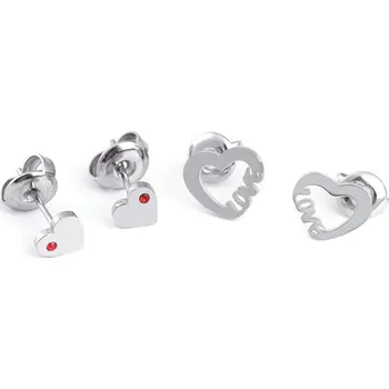 Náušnice Náušnice z nerezové oceli srdce sada 2 páry - platina