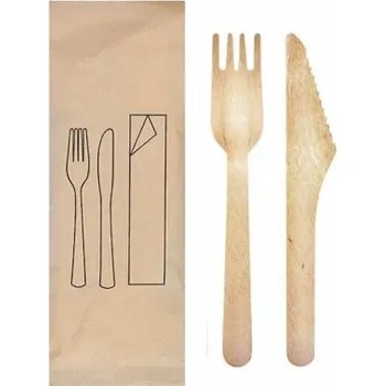 Příbor Příborový set dřevěný Vidlička+Nůž 16cm (100ks)