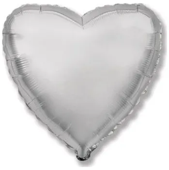 Balón foliový 45 cm Srdce stříbrné - Valentýn / Svatba