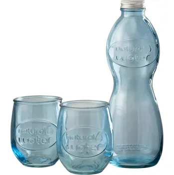 Sklenice Modrá skleněná láhev a 2skleničky Natural - Ø 10*26cm