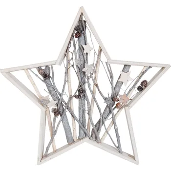 Vánoční dekorace Dřevěná vánoční hvězda se šiškami - 50*5*50 cm