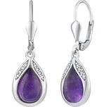 Stříbrné náušnice visací s přírodním fialovým Ametystem
