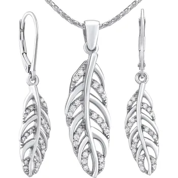 Souprava šperků Stříbrný set šperků Pírko - náušnice a přívěsek