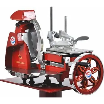 Kráječ na chleba Nářezový stroj mechanický retro Flywheel CE 300/10H červený, pro krájení Prosciutto Crudo