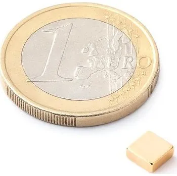 Dekorativní magnet Neodymový magnet kvádr 5 × 5 × 2 mm, pozlacený, síla 630 g