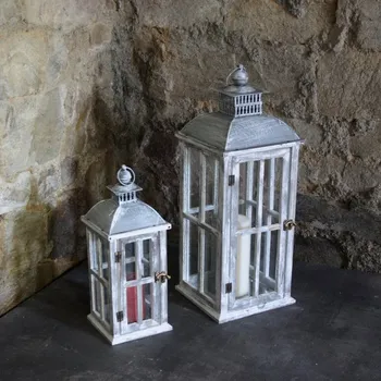 Lucerna Zahradní lucerna bílá s patinou set 2ks 37/56cm
