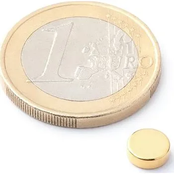 Dekorativní magnet Neodymový magnet kotouč Ø 6 mm, v. 2 mm, pozlacený síla 600 g