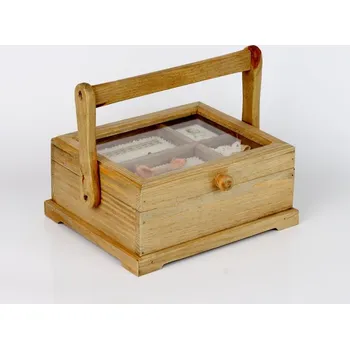 Organizér galanterie Dřevěná kazeta na šití s držadlem