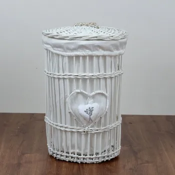 Koš na prádlo Proutěný koš na prádlo bílý levandulové srdce 45cm