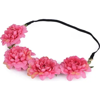 Ozdoba do vlasů Pružná čelenka do vlasů s květy - 2 růžová