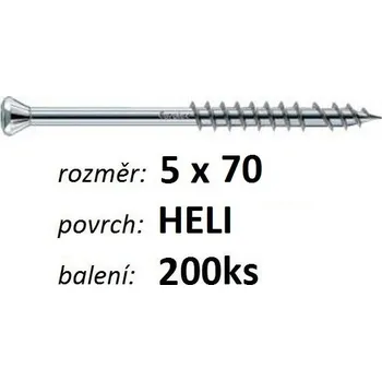 Vrut Terasový vrut HAPATEC HELI V4A 5x70 - balení 200ks (Ušlechtilá ocel vytvrzená, TX 25, 100053-200)