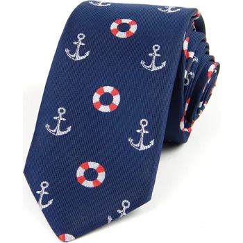 HEDVA ČESKÝ BROKÁT Kravata PESh 7 cm námořnická kruhy/kotvy