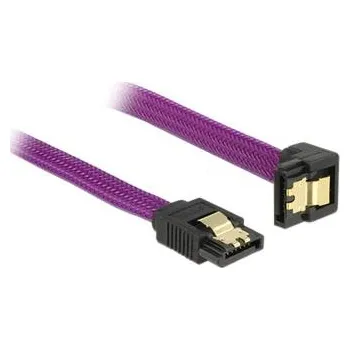 Kabel do PC Delock SATA kabel 6 Gb/s, 50 cm otočený dole/rovný, kovové svorky, fialový Premium