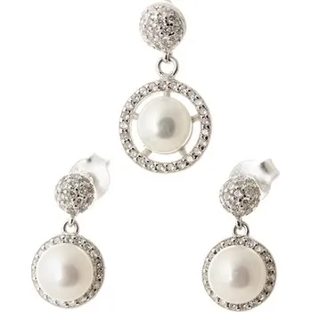 Souprava šperků Stříbrna souprava s perlami a čirými zirkony AGSET205P