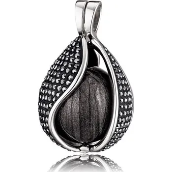 Přívěsek Andělský zvonek ENGELSRUFER Slza z nebe stříbrný s černými krystaly ERP-27-TEAR-BIHA-M
