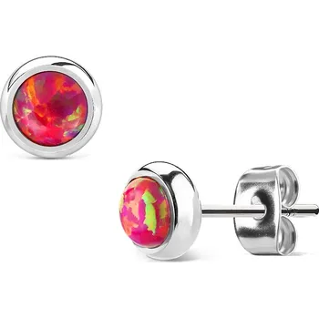 Náušnice Šperky4U Ocelové náušnice s tmavě růžovými opály - OPN1436-OP23