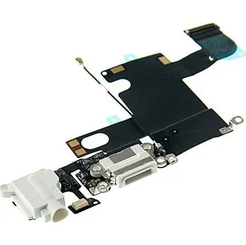 Napájecí a datový konektor s flex kabelem + audio konektor jack + GSM anténa + mikrofon pro Apple iPhone 6 - bílý - kvalita A+