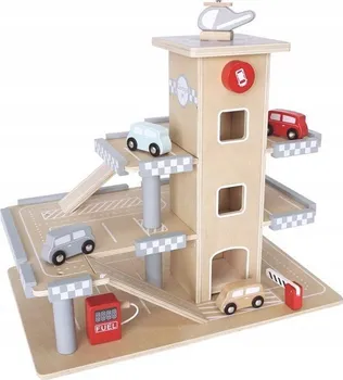 Dřevěná hračka Eco Toys Dřevěná parkovací garáž s výtahem a příslušenstvím CA12104