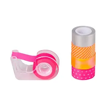 Lepicí páska Páska washi 1,2cm x 3m Mini samolep. Neon růžová 5 ks