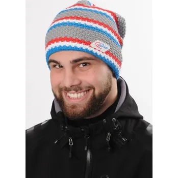 Čepice R-JET Prodloužená šedá pletená zimní čepice sportovního stylu s barevnými pruhy