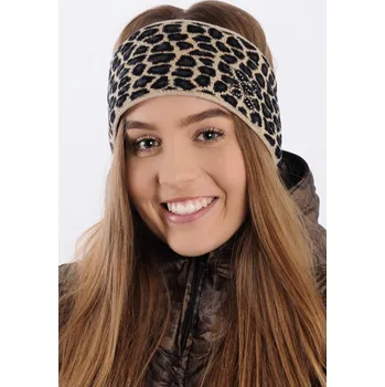 Zimní čelenka R-JET Béžová dámská zimní pletená čelenka s leopardím vzorem
