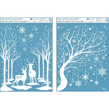 Okenní dekorace Okenní fólie s glitrem 50x35 cm, zimní stromy