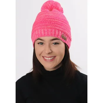 Čepice R-JET Růžová dámská zimní pletená čepice s bambulí