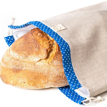Sáček na potraviny CHLEBOVKA - PYTLÍK NA CHLEBA REŽNÝ S MODRÝM TUNÝLKEM BAGYDESIGN BAGYDESIGN