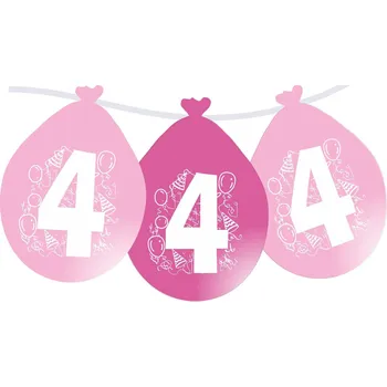 Party dekorace Balonky narozeniny číslo 4, visící 5ks růžové balonky.cz b80074
