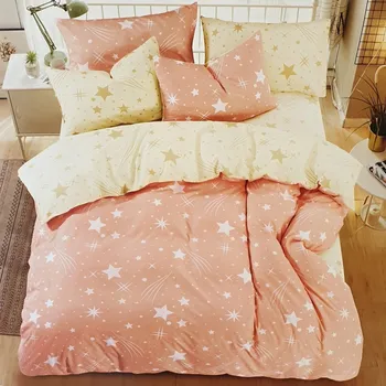 Povlečení Numberoplus Francouzské bavlněné povlečení oboustranné, meruňková a žlutá s hvězdama