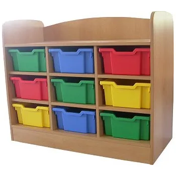 Zahradní úložný box Skříň policová s 9 plastovými boxy LARO Buk