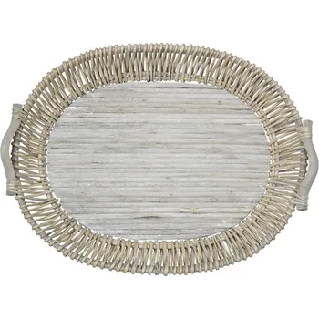 Přírodní dřevěný oválný podnos s držadly Willow - 72*58*11cm