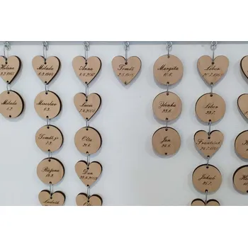 Kalendář MAJADESIGN Dřevěný list s gravírováním k nástěnnému kalendáři narozenin - S PODKLADNÍ DESKOU 80X35CM EBEN