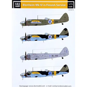 Plastikový model S.B.S model 1/72 Decal Blenheim Mk.IV in Finnish service