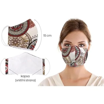 Rouška s kapsou délka oblouku 15cm červená mandala