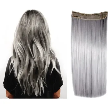 Příčesek Clip in pás japonský kanekalon 63cm rovný – stříbrná