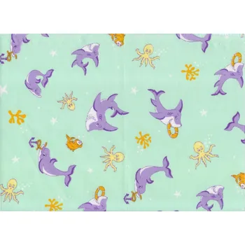 JAN peří Kvalitní bavlněná látka - plátno fialový delfínek v metráži - Kvalitní bavlněná látka - fialový delfínek v metráži 1 m (100x140 cm)