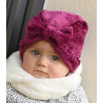 Kojenecká čepice vínová hřejivá čepička s mašlí