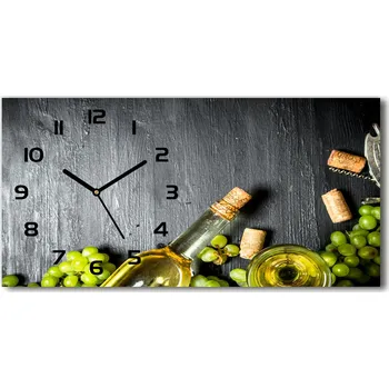 Hodiny Skleněné hodiny na stěnu Bílé víno a ovoce