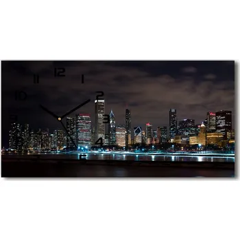 Hodiny Skleněné hodiny na stěnu tiché Chicago noc