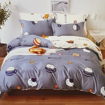 Povlečení Numberoplus Bavlněné povlečení na dvě lůžka Lucky cat - Šedá