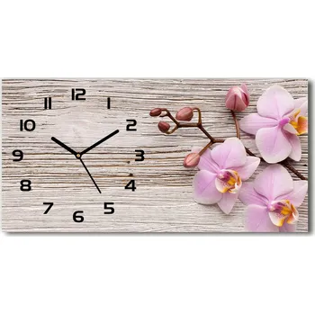 Hodiny Skleněné hodiny na stěnu Orchidej na dřevě