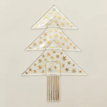 Vánoční ozdoba Vánoční skleněná ozdoba stromek čirý - zlaté hvězdičky
