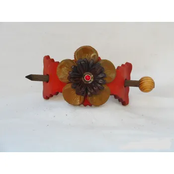 Kožená spona do vlasů s dřevěnou jehlicí č.21 Barva: Oranžová