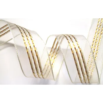 Stuha a.s. Plátnová stuha s monofilem a zlatým vzorem, šíře 40 mm