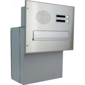 Poštovní schránka 1x poštovní schránka F-041 k zazdění do sloupku + čelní deska s 2x zvonkem a HM URMET - NEREZ / šedá