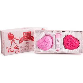 Kosmetická sada Dárková sada Rose Luxurious of Bulgaria 2 x mýdlo 1 x balzám na rty