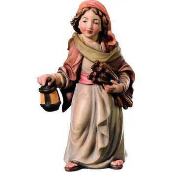 Vánoční dekorace Ornatis Pastýřka s Políkama a Lucernou Provedení: Přírodní bez malování, Velikost stojících figur dospělých postav: 6 cm Dřevěná vyřezávaná socha Pastýřky se dřevem a lucernou