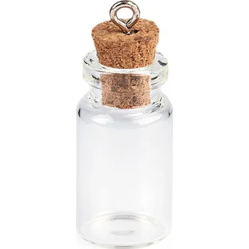 Dětské navlékací korálky Skleněný přívěsek lahvička s korkem 13x30 mm, barva transparent